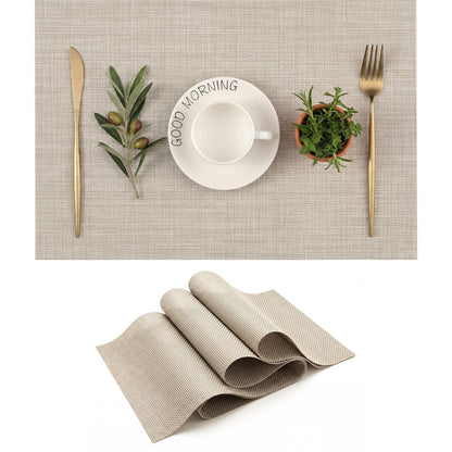 Durable Vinyl Placemats Set of 4, Non-Slip for Dining Table Mat, Heat Resistant Place Mats, Washable Anti-Slip PVC Easy to Clean Wipeable Premium Plastic Mats for Kitchen Beige