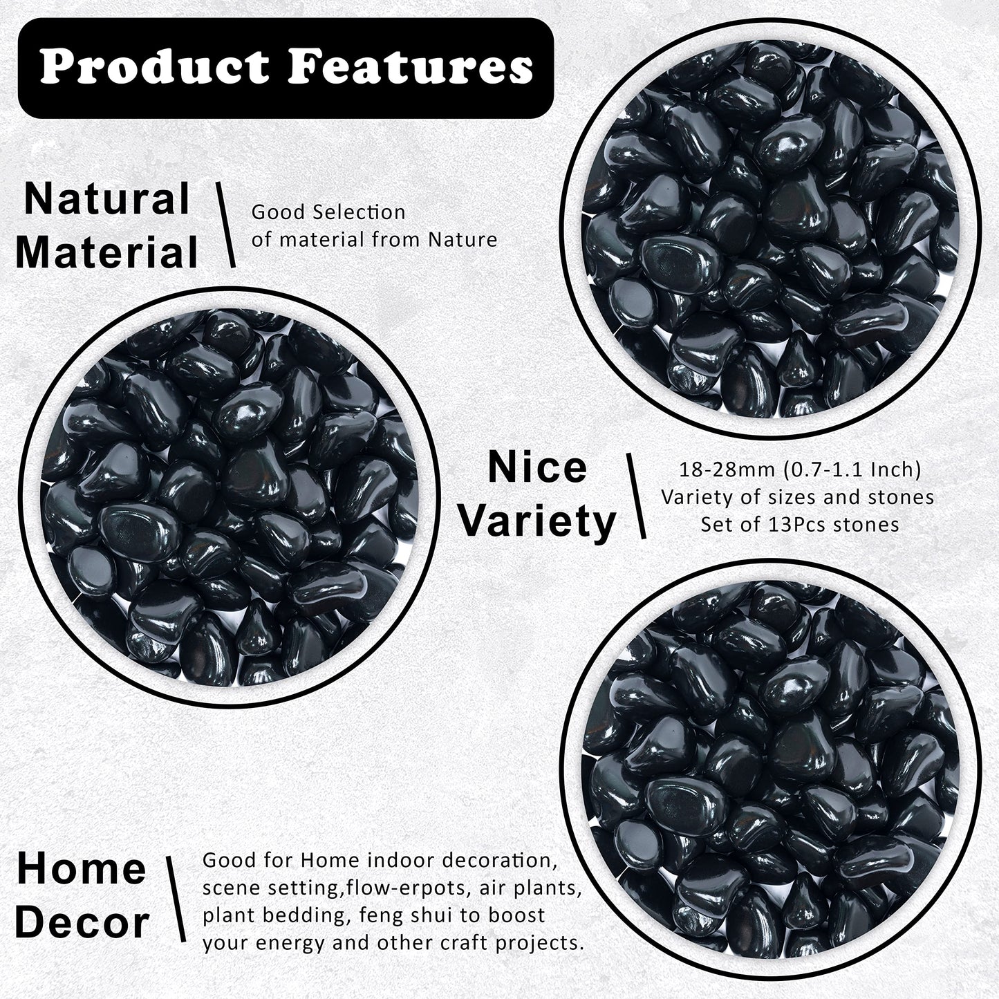 "800+ Carat, 13 Pcs Black Agate Tumbled Stones and Crystals Set for Chakra Reiki Healing Mediation Crystals Polished Stones Gemstones and Crystals Tumble for Gift Home Decor Size: 20-25mm by Crocon"