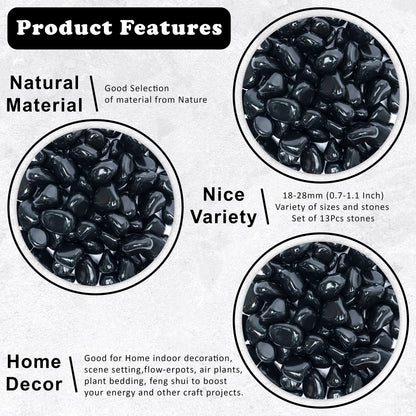 "800+ Carat, 13 Pcs Black Agate Tumbled Stones and Crystals Set for Chakra Reiki Healing Mediation Crystals Polished Stones Gemstones and Crystals Tumble for Gift Home Decor Size: 20-25mm by Crocon"