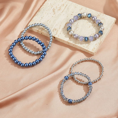 Noessla Beaded Pearl Stretch Bracelet Silver Stackable Crystal Beads Bracelets Trendy Costume Jewelry Mothers Day Gifts for Women(Blue)