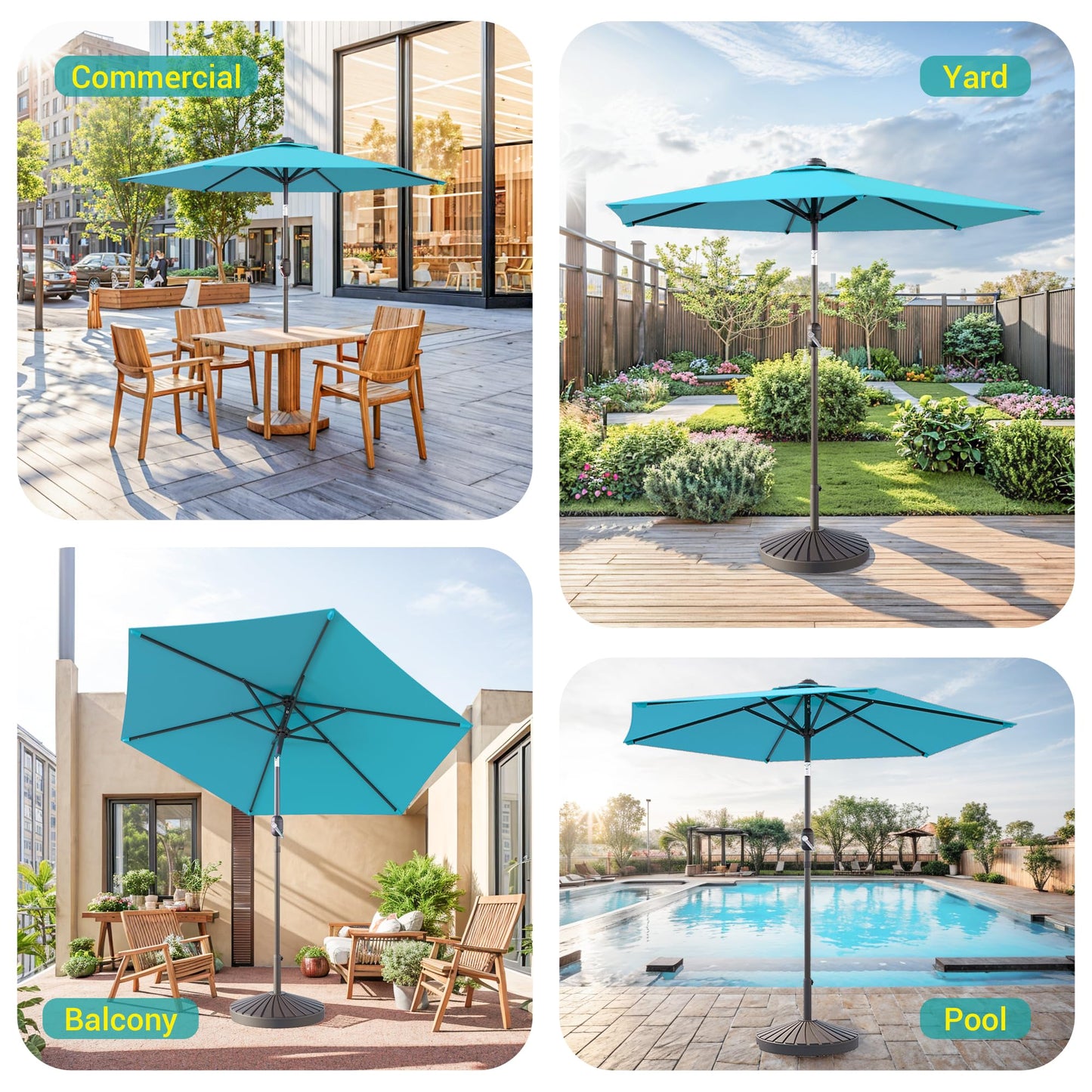 Bonosuki 7.5ft Outdoor Umbrella Patio Umbrella 2-Year-Non-Fading Steel umbrella outdoor patio with Push Button Tilt and Crank, Turquoise