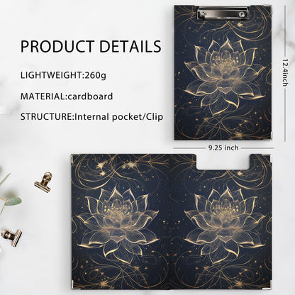 KU-DaYi Lotus Floral Clipboard Padfolio with Storage Pocket, Meditation Spiritual Lotus Flower Low Profile Clip Boards for Nurse Office Classroom, 12.4 x 9.25 in