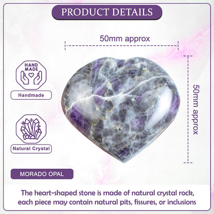 Crocon 50mm Morado Opal Heart Stone Big Heart Shape Puff Stones Set 450+ Carats Pocket Crystal Healing Tumble Collection Palm Worry Stone Good Luck Charm Meditation Gift Craft Home Decor