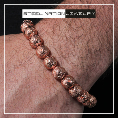 Steel Nation Men's 10mm Lava Bead Bolo Bracelet - Volcanic Rock Style Adjustable Comfort Stainless Steel