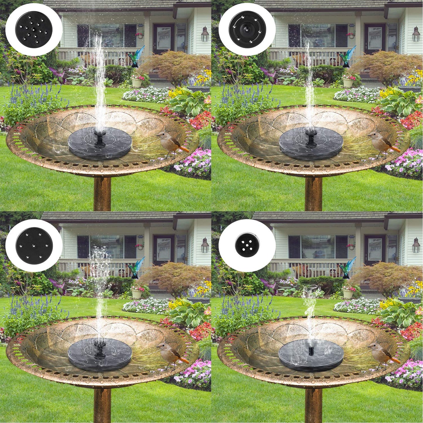 Mademax Solar Bird Bath Fountains, Upgrade 1.4W Solar Fountain Pump with 6 Nozzles, Free Standing Floating Solar Powered Water Fountain Pump for Bird Bath, Garden, Pond, Pool, Outdoor