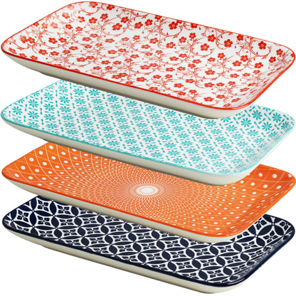 LEHAHA Ceramic Serving Platter, 12 x 7 inch Serving Trays for Party, Rectangular Serving Trays for Entertaining, Excellent Trays for Serving Food,Fruit,Cakes,Appetizers-Set of 4