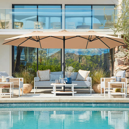 SUPERJARE 15FT Outdoor Patio Umbrella with Base Included, Double Sided Pool Umbrellas with Fade Resistant Canopy, Extra-Large Table Umbrella for Deck, Market, Backyard, Beige