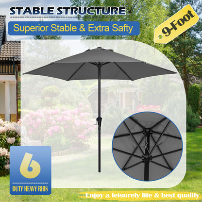 Sunnyglade 9FT Outdoor Patio Umbrella, Market & Table Umbrella with 6 Sturdy Ribs and Crank System, Fade-resistant & Waterproof for Garden Backyard Poolside Deck (Grey, 9FT)