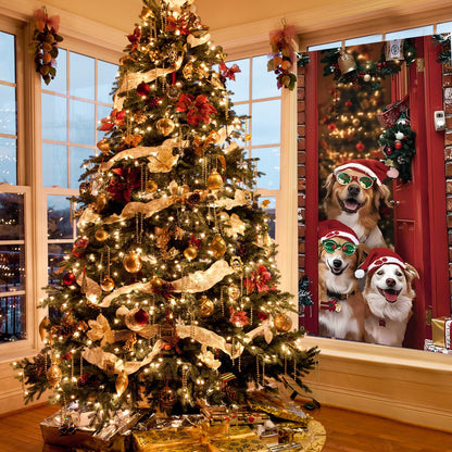 Christmas Door Cover Cute Santa Dogs Front Door Covers Decoration 71x36 Inch, Merry Christmas Banner for Holiday Parties, Winter Xmas Decor with Fabric, Festive Backdrop for Home & Office