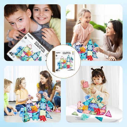 MiDeer Animal Magnetic Tiles 40 Pcs, Magnetic Building Blocks for Toddler 3-5, Educational Stack Tile Construction Magnet Block STEM Learning Toy for Kids Age 3-5 4-8