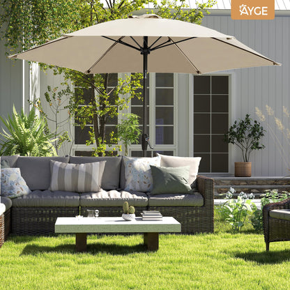 Ayge 7.5FT Large Outdoor Patio Umbrella Market Table Umbrella-UV Resistant, Easy Push Button Tilt and Crank, 6 Sturdy Fiberglass Ribs Heavy-Duty Pool Umbrella for Deck, Backyard,Garden, Yard,Beige