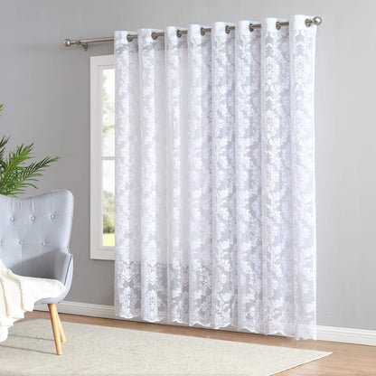 LinenZone Luxury White Knitted Lace Curtain Panels Pair of 2 with Beautiful Scalloped Bottom. Premium Farmhouse Curtains for Living Room, Bedroom and Dining Room Décor. (Lisa 38 x 63, White)