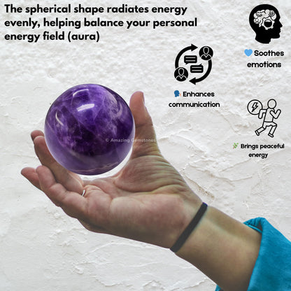 Amazing Gemstone Amethyst Crystal Ball with Stand - 2" Inches Crystal Sphere Meditation Balls for Witchcraft and Decorative Balls