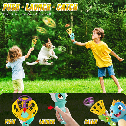 Outside Toys for Kids Ages 4-8 Electric Manual Capture Catching Game for Kids, Automatic Flying Disc Launcher Outdoor Indoor Toy, Chasing Toy for Boys Girls, Perfect Yard Beach Family Game