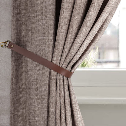 Home Queen Leather Curtain Tie Backs Attach to Wall, Outdoor Drape Holder Holdbacks Tiebacks with Hooks, Set of 2, Chocolate