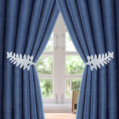 Bitray 2Pcs Leaf Curtain Tiebacks White Curtain Holdbacks Metal Curtain Holders for Wall - White