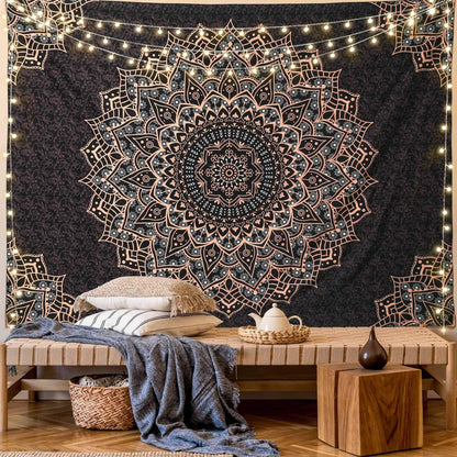 Edeesky Black Mandala Tapestry Wall Hanging Psychedelic Wall Tapestry Aesthetic Indian Hippie Decor Bohemian Art Boho Home Decoration for Bedroom,Living Room,Dorm