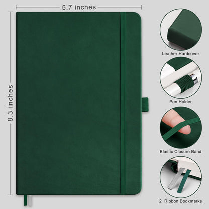 RETTACY Blank Journal Notebook, 2-Pack, 192 Pages per Pack, A5 Medium Size (5.7'' x 8.3''), Leather Hardcover, 100 GSM Thick Paper, for Sketching, Drawing, Painting (Black & Dark Green)