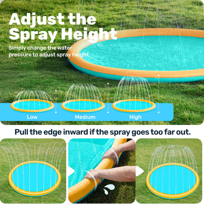 SLOOSH 60" Non-Slip Splash Pad Sprinkler - Outdoor Water Play Toys Backyard Fountain Mat for Toddlers Kids Dogs, Thickened Sprinkler Outside Pool Party Durable for Girls Boys Pets (60in, Orange&Blue)