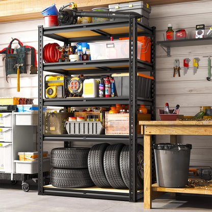 5 Tier Storage Shelves 2020LBS Garage Shelving,Adjustable Heavy Duty Metal Shelving Unit Utility Rack for Garage,Kitchen Pantry Shelf for Warehouse,Closet,Commercial,28" W x 12" D x 59.8" H,Black