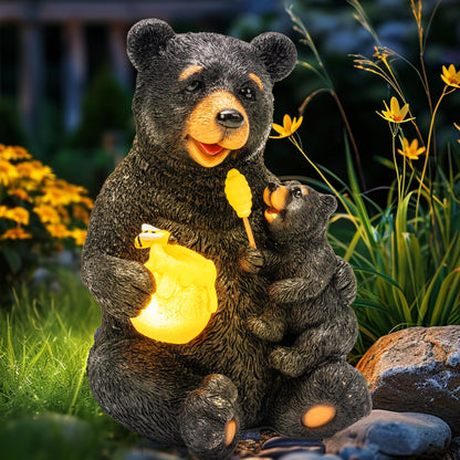 GIGALUMI Solar Garden Statues Bears 9", Loving Black Bear Decor, Yard Decorations Outdoor, Bear Figurine Lights for Outside, Garden Decor Unique Birthday Housewarming Gifts for Women, Mom