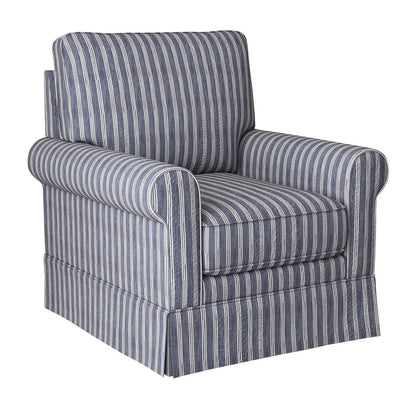 INZOY Swivel Accent Chair Linen Mid Century Modern Chair, Comfy Swivel Barrel Reading Chair, Upholstered Square Chair for Living Room Bedroom Small Spaces, Fully Assembled, Blue Stripe