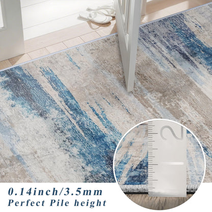 Modern Abstract 2x5 Kitchen Runner Rug: Ultra Soft Washable Hallway Entryway Carpet Indoor Non Slip Low Plie Floor Mat for Bedroom Laundry Room - Gifts for Newlyweds Household Home Decor 2x5 Blue