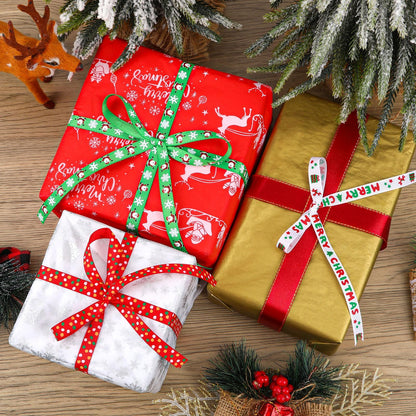 DECYOOL Christmas Ribbon, 6 Rolls 60 Yards Snowflakes Santa Claus Gingerbread Man Dots Ribbon for Christmas Crafts, 10mm Wide Grosgrain Ribbons for Gift Wrapping, Party, Home Decor