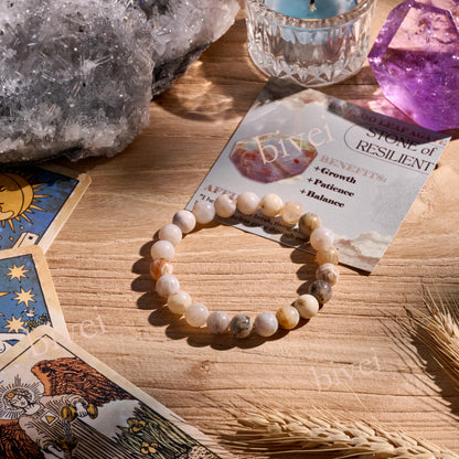 Bamboo Leaf Agate-Steady Growth-8mm Beaded Bracelets for Women Handmade Semi Precious Natural Stone Stretch Elastic Jewelry Yoga Protection Gifts