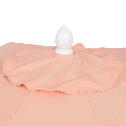 JONATHAN Y UMB1002H Tracy 9 ft. Classic MidCentury Scalloped Fringe Market Patio Umbrella with Auto-Tilt Crank, Wind Vent and UV Protection in Coral Pink/White, White Pole