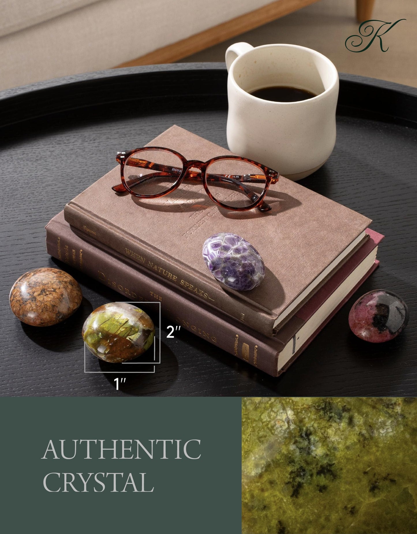 KALIFANO Palm Stone with Healing & Calming Effects - AAA+ Grade High Energy Worry Stone with Information Card - Reiki Crystal Used for Intuition (Family Owned and Operated) (Green Opal)