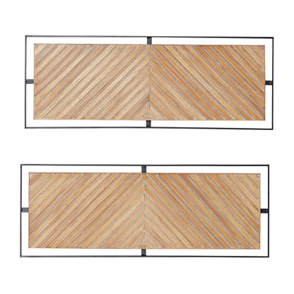 Deco 79 Wooden Geometric Home Wall Decor Linear Carved Wall Sculpture with Black Frame, Set of 2 Wall Art 32"W, 12"H, Brown