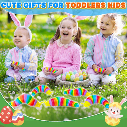 Easter Basket Stuffer for Toddler Kids, Baby Fidget Slug Sensory Toys Pack 6PCS Airplane Travel Activities Road Trip Car Toy Autism Autistic ASMR Stuff Restaurant Adult ADHD Worm Valentines Day Gift