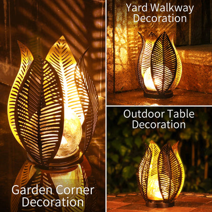 QZGE Solar Garden Lights Waterproof Decorations,Crackle Globe Glass,Metal Palm Leaf Solar Lights for Outdoor Decor On Garden,Patio,Yard,Front Porch,Tabletop Lamp-Perfect Gifts