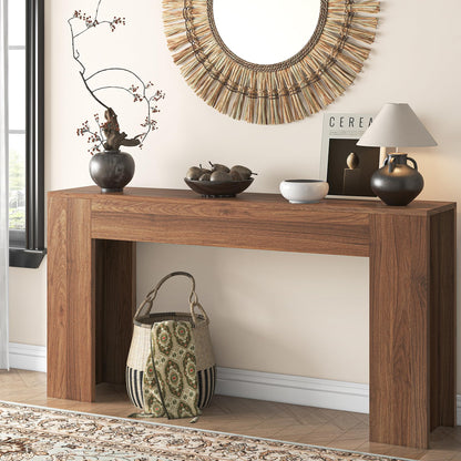 knoworld 63-Inch Long Console Table with LED Light, Farmhouse Sofa Table Behind Couch, Wooden Console Table for Entryway Hallway Entrance Living Room, Brown