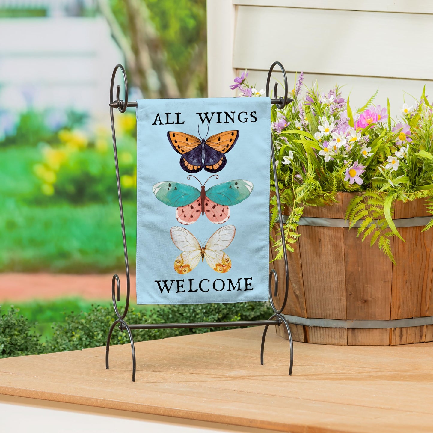 Evergreen Scroll American Garden Flag Stand | Premium Metal Iron Flag Holder Stand | Fits 12x18 Garden Flags for Outside | Weatherproof Outdoor