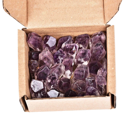 JIC Gem 24-30Pcs 0.4-0.5 Lbs Bulk Amethyst Healing Crystals Rough Stones,raw Amethyst Point Bulk,Amethyst Chips Bulk,for Reiki Healing,DIY Jewelry Making, Witchcraft, Tumbling, Fountain Rocks