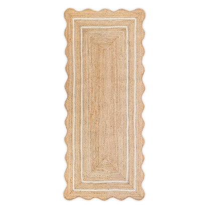 Weaving Village Wave Scalloped Natural Jute Rug - Boho Entryway Runner, Farmhouse Scallop, Off White (2'6"x8')