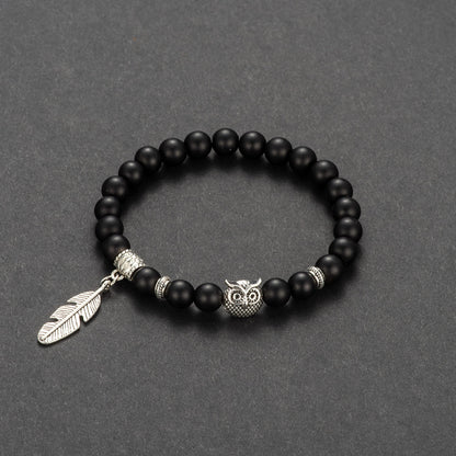 Softones Owl Bracelet, 8mm Natural Stone, Handmade Unisex Bracelet, Spiritual Energy Bracelet for Women and Men for Various Occasions