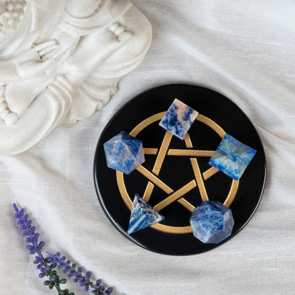 Crocon Sodalite 5Pcs Platonic Solids Crystal Geometry Set, Platonic Solids Sacred Geometric Stones for Meditation Reiki Balancing Healing Chakra Stone Cleansing Spiritual Good Luck (1520 mm)