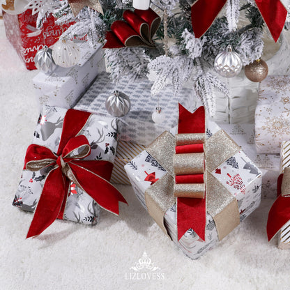 LIZLOVESS Red Velvet Wired Ribbon with Glitter Back 2.5 Inch Red and Gold Christmas Ribbon Wired Ribbon for Christmas Tree, Gift Wrapping, Mantel, Wreaths Supplies, Topper Bows (10 Yards)