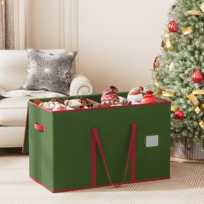 Christmas Figurine Storage Box for 15-Inch Figurines and Nutcrackers, Holiday Decor Organizer with Adjustable Dividers, 8 Slots and 2 Pockets, Dual Zippers, 600D Oxford, 24.8"x12.2"x15.2" ,Green