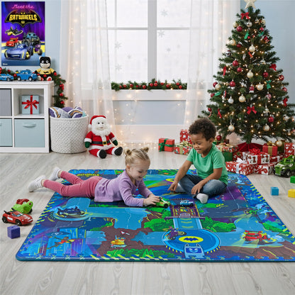 Batwheels EVA Foam Puzzle Mat - Soft, Non-Toxic Baby Play Mat for Tummy Time, Kids Preschool & Nursery - 16 Tiles, 12x12”, 24 Borders - Road Activity Gym Playmat for Boy & Girl Toddlers - KC Cubs