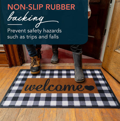 ubdyo Welcome Mat for Front Door Outside - Dirt Trapping Doormat Outdoor Entrance - Low Profile Welcome Matt Outdoor - Rubber Backing Anti Slip Door Mat - Regular 30'' x17'' (Checkered)