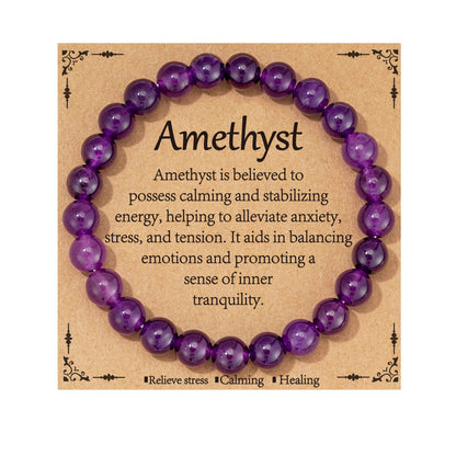 Gnamy Amethyst Beaded Bracelet for Women, Natural Purple Crystal Bracelet Healing Anxiety Protection Birthday Valentines Christmas Jewelry Gifts for Daughter Her Mom Girlfriend Best Friend Bestie