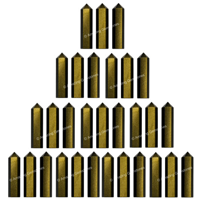 Amazing Gemstone Gold Sheen Obsidian Crystal Points Bulk Healing Crystals - Pack of 3 Single Terminated Healing Wand Point Bulk Crystals for Crafts, Crystal Grid, DIY - - Beginners Gift