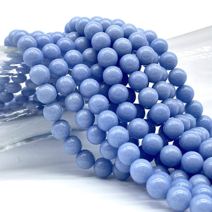 ABCGEMS Glow-in-Dark Mexican Blue Aragonite Beads (AKA Cave Calcite- Extremely Rare) Healing Crystal Chakra Energy Stone Ideal for Bracelet Necklace Ring DIY Jewelry Making Smooth Round 10mm