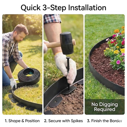 BABL LIFE Landscape Edging Kit, 40 FT x 2 Inch, No Dig Garden Edging Border, Flexible Black Lawn Edging with 80 Spiral Spikes and 2 Connectors for Flower Beds, Paths, Yard