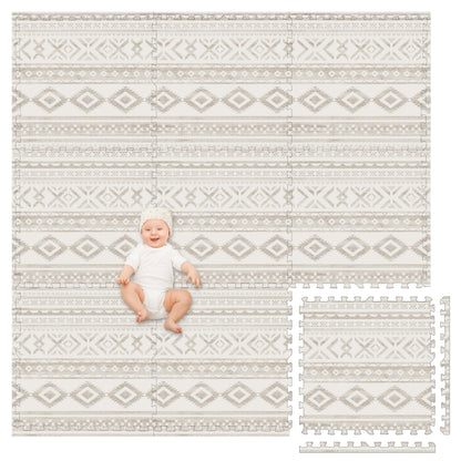 Play Platoon Large Baby Play Mat for Floor 9 Tile 72 x 72 in - Extra-Thick Interlocking Foam Tiles 24 x 24 in - Soft Puzzle Mats for Playroom - Neutral Playmat Rug - Canyon Print