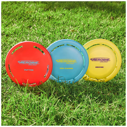 Aerobie Disc Golf Set of 3 Flying Discs, Frisbee Discs for Kids Parties and Backyard Games, Starter Disc Golf Accessories, Teen Boys Gift Ideas, Kids Toys for Ages 5 & Up
